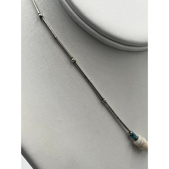 Vintage Southwestern Sterling Silver Turquoise and Shell Beaded Choker Necklace - Picture 9 of 9